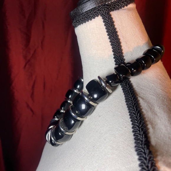 Chico's Short Black & Silver Disk Beads Necklace - Picture 2 of 4